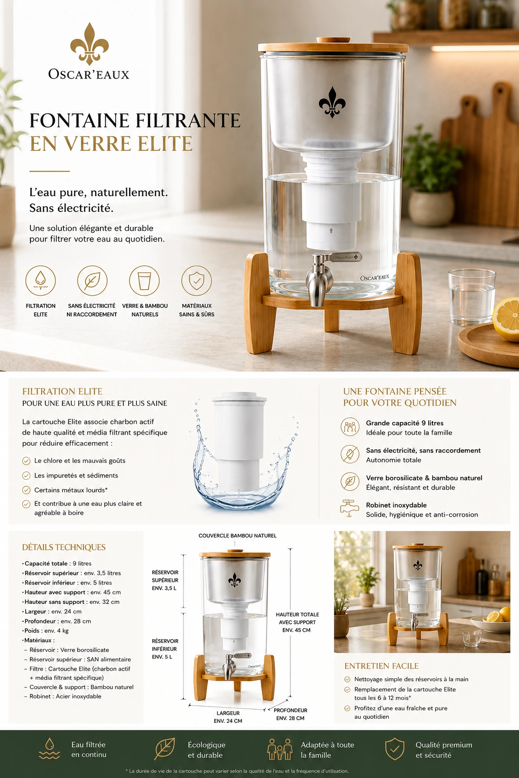 Fontaine filtrante en verre Elite · vue 2